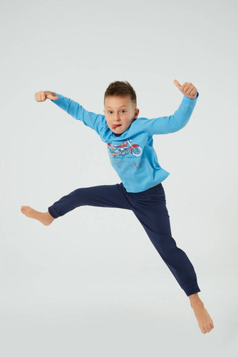 Junak Pyžamo pre chlapca s dlhým rukávom a nohavicami Talianska móda - modrá/zelená