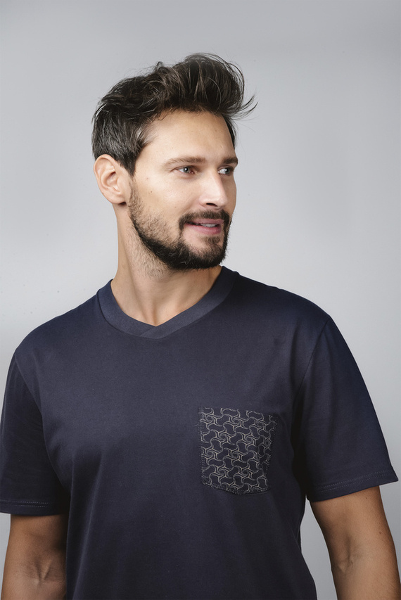 Diaz Pánske pyžamo s krátkym rukávom, šortky Italian Fashion - námornícka modrá/potlač