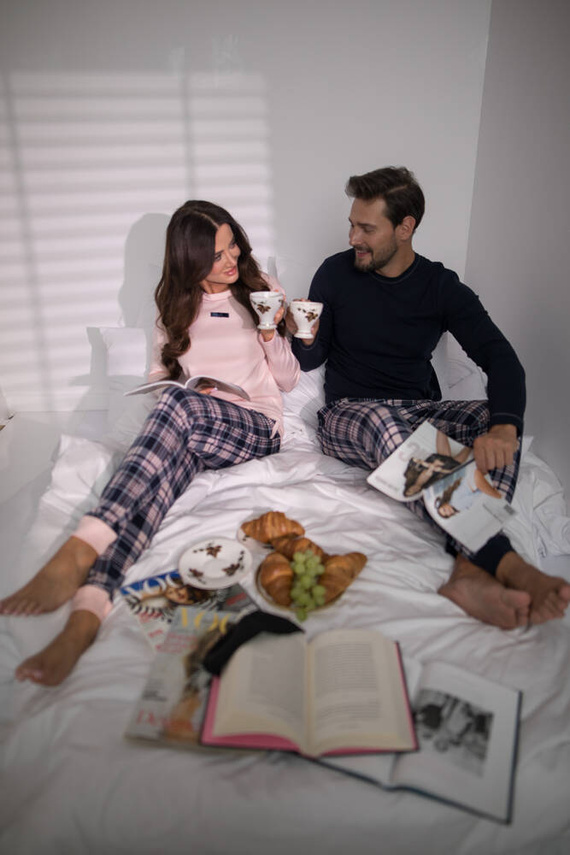 Brit Pyžamo Pánske dlhé nohavice s dlhým rukávom Talianska móda - námornícka modrá/potlač