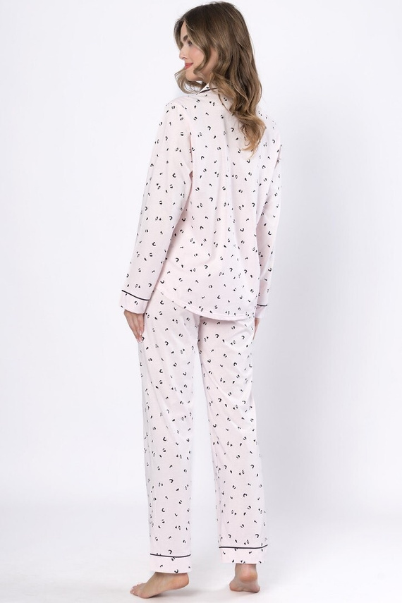 Dámske pyžamo Laveza Alka 1618 svetloružové - bavlnené, s dlhým rukávom, zapínané na gombíky