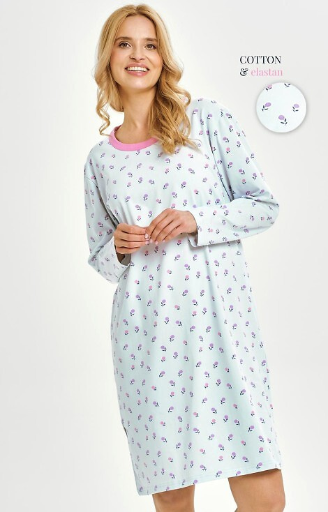 3447 Yolanda Dámske tričko Taro - bavlna s elastanom, kvetinová potlač, dlhý rukáv