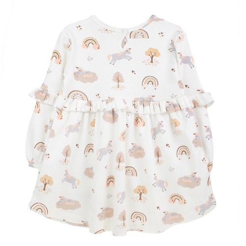 141970 Nicol šaty s dlhým rukávom - krémová bavlna s jednorožcami