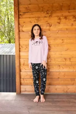 Umbra Dievčenské pyžamo s dlhým rukávom a nohavicami Italian Fashion- lososová/potlač