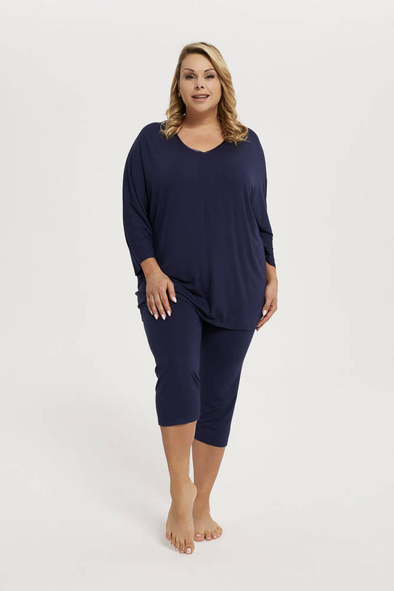Song Dámske pyžamo 3/4 rukávy, 3/4 nohavice Talianska móda - tmavomodrá