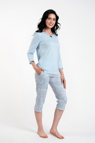 Salli Dámske pyžamo 3/4 rukávy a 3/4 nohavice Talianska móda - modrá/potlač