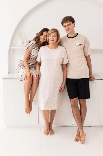 Dámska nočná košeľa 170 Regina beige - Letná, viskóza, krátky rukáv, pred kolená, maximálny komfort pri spánku