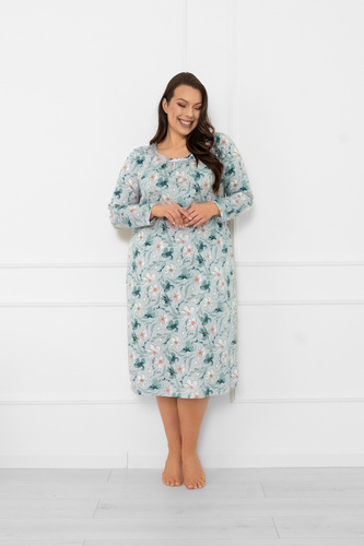 Dámska nočná košeľa Sekwoja - bavlna, dlhý rukáv, kvetinový vzor Italian Fashion