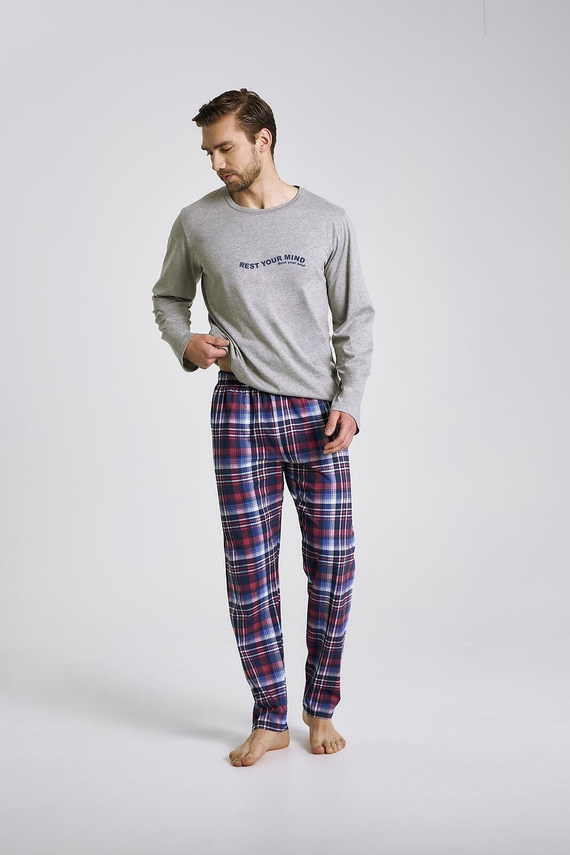 Pánske pyžamo Franco 3478 Taro sivé - bavlna, dlhý rukáv, pohodlie a štýl