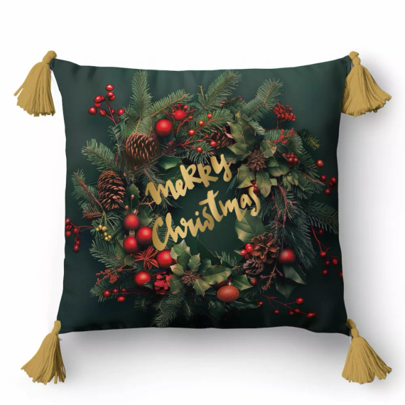 5377 Veselé Vianoce Dekoračné vianočné obliečky na vankúš Detexpol- zip