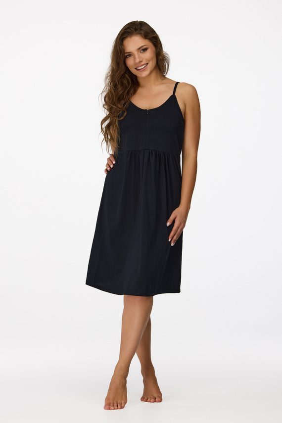 nie. 27 Tehotenská nočná košeľa Senizo čierna- 100% bavlna, dojčiaci zips, ramienka