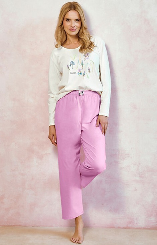 3459 Monica Dámske pyžamo Taro cream - 100% bavlna, dlhý rukáv, kvetinová potlač