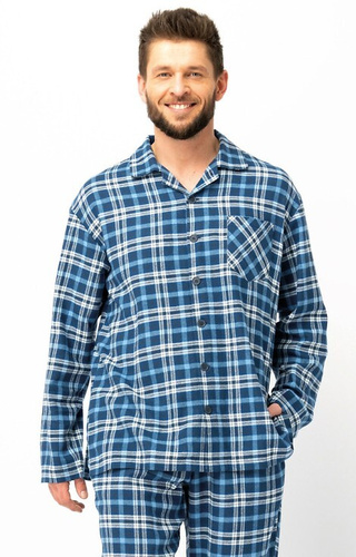 MNS 492 Key jeans pánske pyžamo - károvaný flanel, bavlna