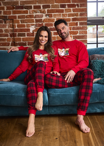 115/289 Zimné pánske pyžamo Cornette - vianočné, červené, bavlnené, s dlhým rukávom