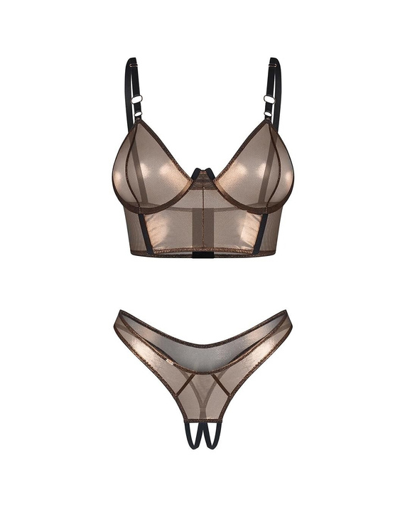 Set Soranna Top & Crotchless Thong Obsessive zlatý zmyselný set s otvorenými tangami