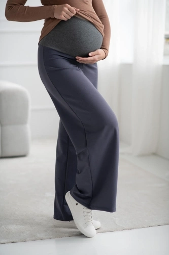 Široké tehotenské nohavice Wide Flow Milk & Love Wide Leg s pásom 2v1 oceľové