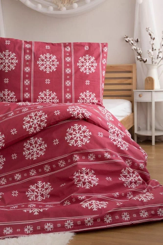 Vianočné obliečky od Jerry Fabrics - červené s bielymi snehovými guľami, 100 % bavlna