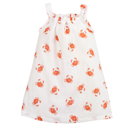 Mušelínové šaty bez ramienok Crabs ecru Pinokio s potlačou krabov