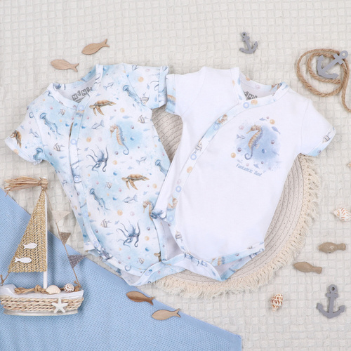 ABN-5444 Sea Of Joy Nini obálkové body s krátkym rukávom - organická bavlna, pre bábätká