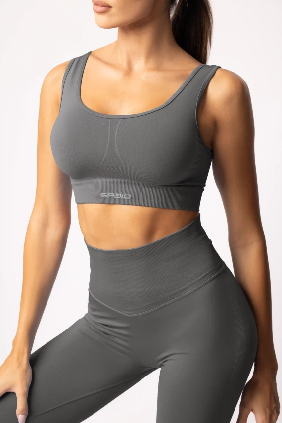 SPAIO Flex 2.0 bezšvová grafitová športová podprsenka - stabilná podpora a pohodlie