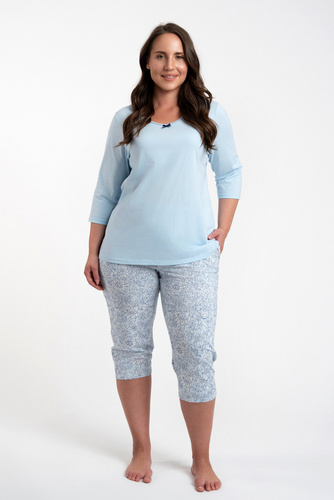 Salli Dámske pyžamo 3/4 rukávy a 3/4 nohavice Talianska móda - modrá/potlač