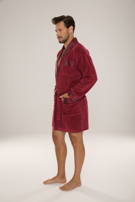 866 Noble Pánsky velúrový župan De Lafense - krátky, elegantný, bavlnený - bordový