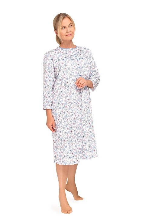 204 Bogna II Dámska nočná košeľa Martel 30 modro-ružová - bavlnená, s dlhým rukávom, bez zapínania