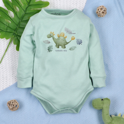 ABN-5566 Dino Explorer body z organickej bavlny Nini mint z organickej bavlny, dlhý rukáv