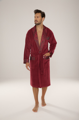 868 Noblesný pánsky velúrový župan De Lafense - elegantný, mäkký, prémiový, bordový