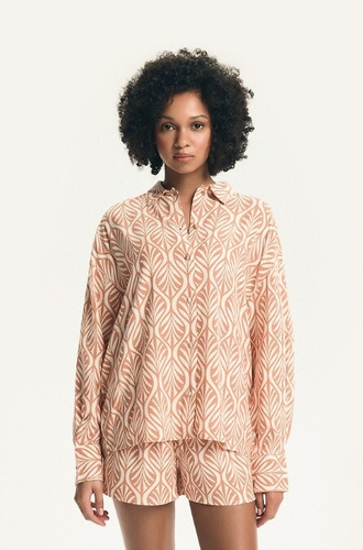 Dámske pyžamo Henderson 43664 Denise peach- Viskóza, dlhý rukáv, golier, krátke šortky