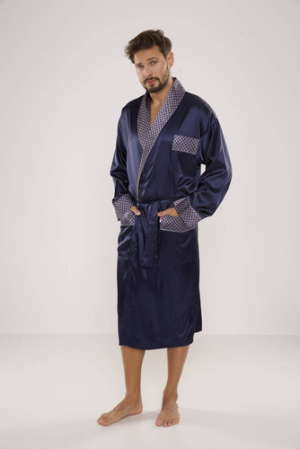 940 Forex pánsky saténový župan - tmavomodrý