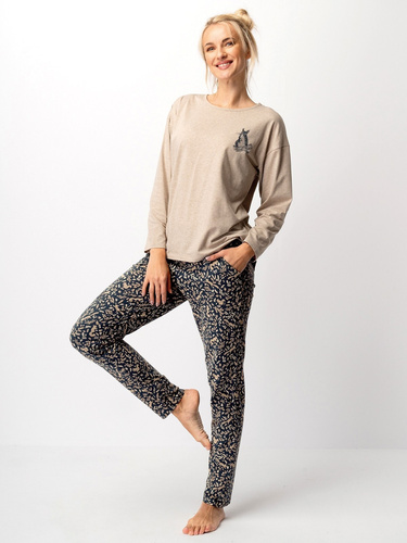 Dámske pyžamo Key LNS 707 béžová - bavlna, dlhý rukáv, elegantné