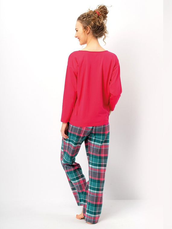 Dámske pyžamo LNS 420 Key raspberry - bavlna, dlhý rukáv, flanelové nohavice