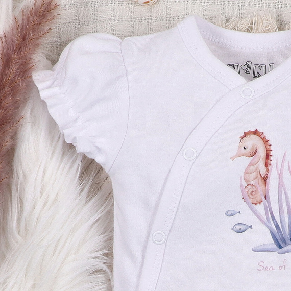 ABN-5474 Underwater World Nini obálkové body biele - organická bavlna, krátky rukáv