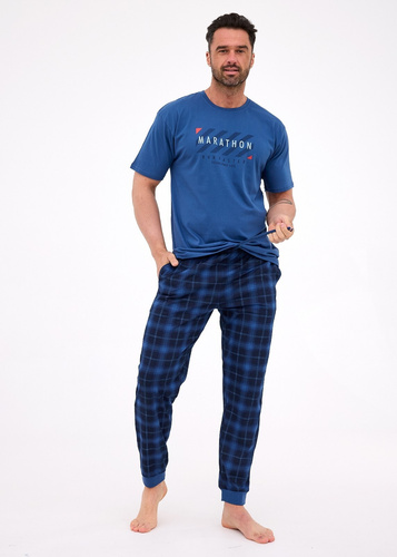 462/302 Marathon 2 Pánske bavlnené pyžamo Cornette námornícka modrá - krátky rukáv, pohodlný komplet