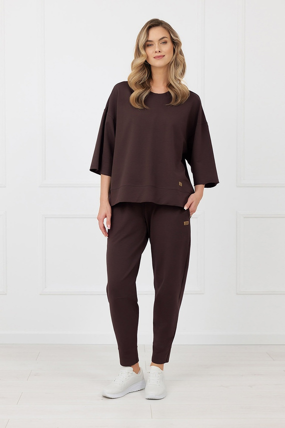 Mikina Kaori Italian Fashion 3/4 rukáv bavlna elastan - hnedá