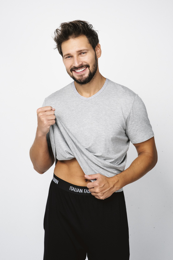 Dallas Pánske pyžamo s krátkym rukávom, dlhé nohavice Italian Fashion- melange/black