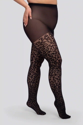 Pančuchové nohavice Mona Leopard 30 DEN Queen Size – čierny leopardí vzor