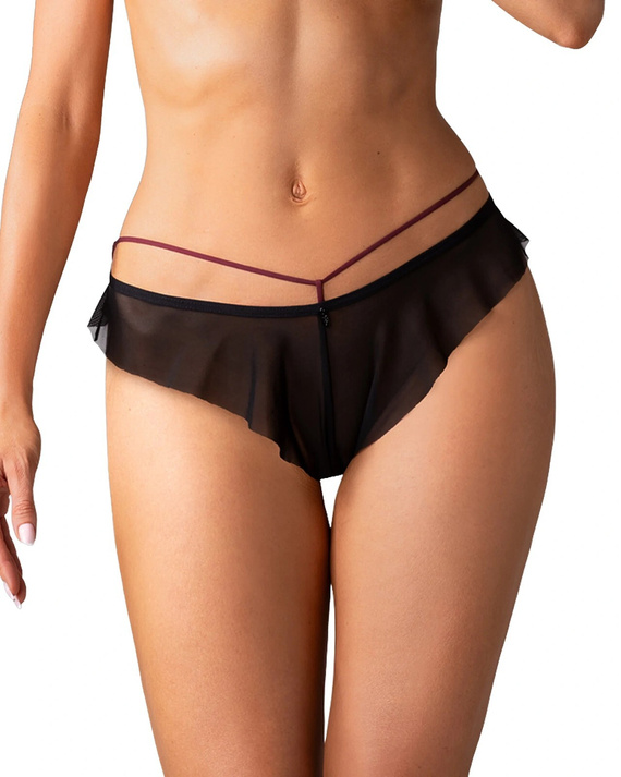 Dámske nohavičky Obsessive Parisel Panties bordové s pásikmi a volánikom