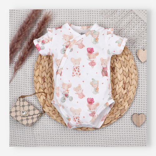 Detské body Nini Little Mouse organická bavlna zavinovacie krátky rukáv