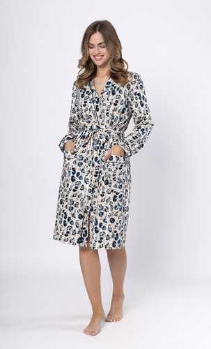 Dámsky župan Leveza Virginia 1676 - tmavomodrá bavlna, dlhý rukáv, klasický strih