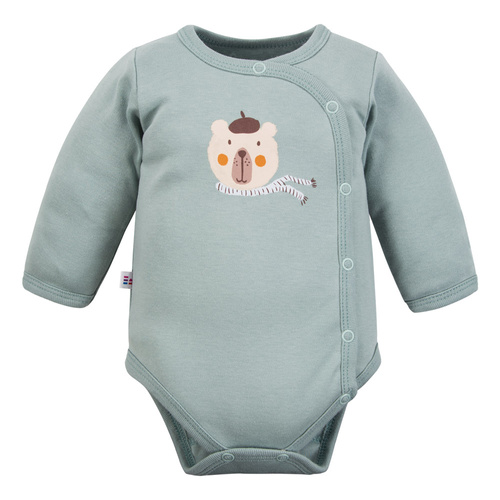Beary Cool detské body Eevi- bavlna, dlhý rukáv, obálka, potlač medvedíka