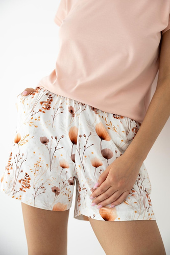 Dámske pyžamo Sensis Arielle ecru z bambusu a bavlny, krátky rukáv, šortky