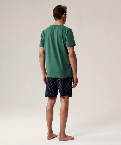 Pánske pyžamo NMP-395 - zelená a tmavomodrá bavlna, krátky rukáv, ľahké a pohodlné na leto