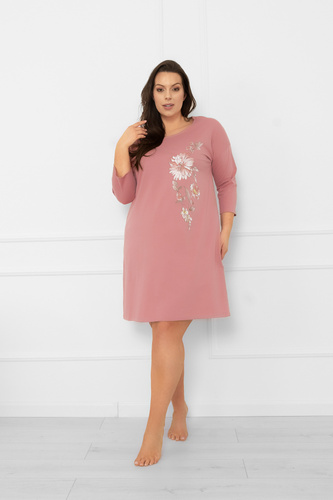 Dámska nočná košeľa Akita - bavlna, 3/4 rukáv, kvetinová aplikácia Italian Fashion