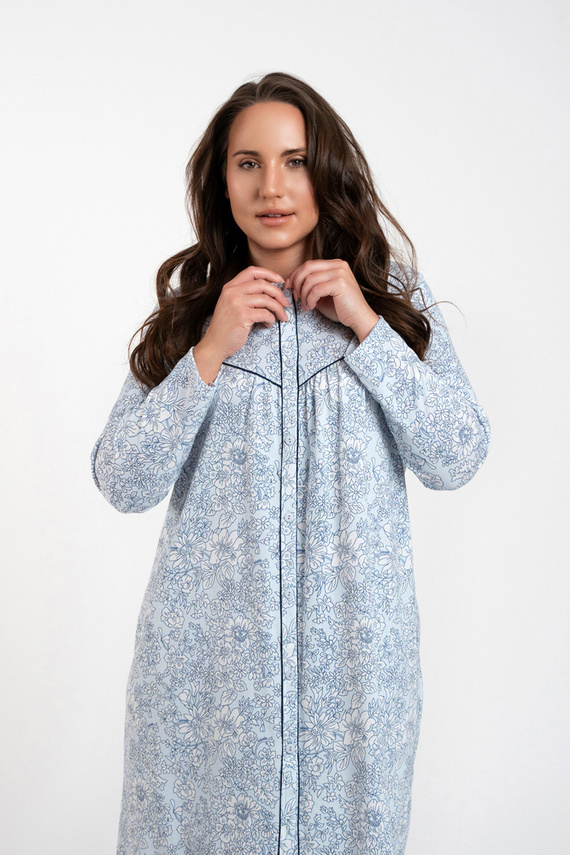 Nočná košeľa Talita s rozopnutými gombíkmi Talianska móda - modrá potlač