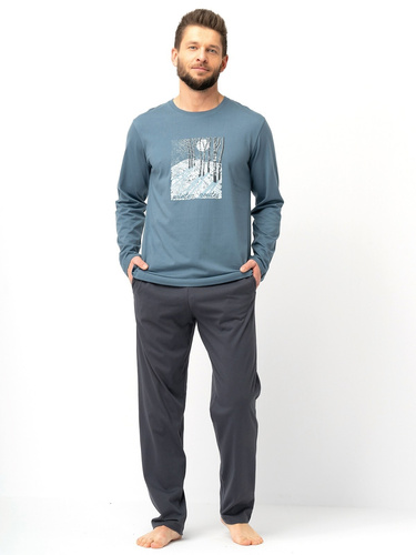 Pánske pyžamo Key MNS 627 sivé - bavlna, dlhý rukáv, klasický strih