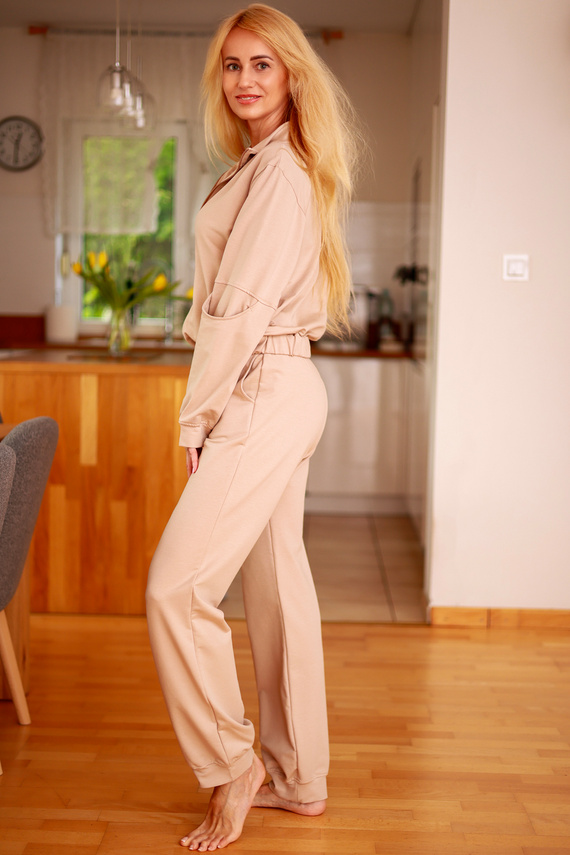 Dámske tepláky Fogo z bavlny s vreckami - Mirale - poľská výroba - béžová