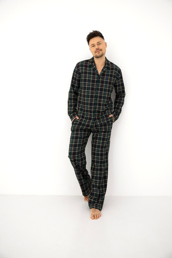Sensis George pánske pyžamo 100% bavlna, flanel, zelené káro