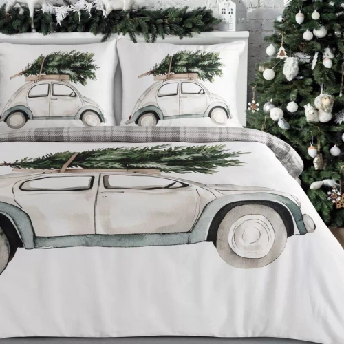 Vianočné posteľné prádlo Vintage Eurofirany auto stromček 100 % bavlna 105 g/m²