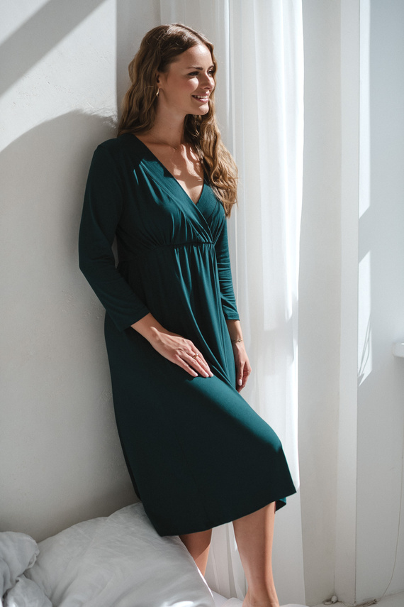 Hviezdna ľahká tehotenská a dojčiaca bambusová nočná košeľa 7/8 Milk&Love fľaša zelená - priedušná, pre nemocnice, pohodlné dojčenie